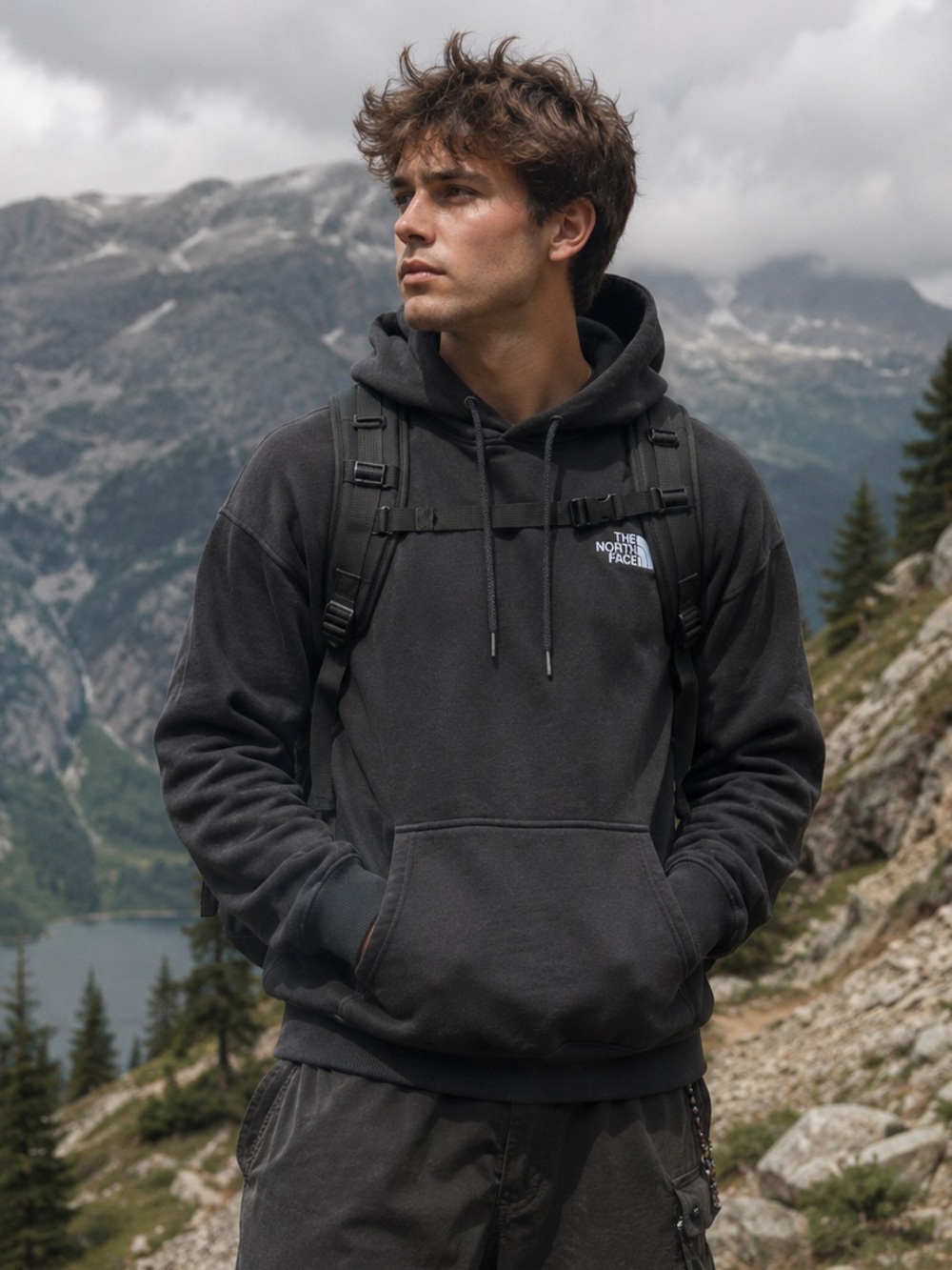The North Face Men’s Black Hoodie Sweatshirt Oversized Large Cotton Blend NWT